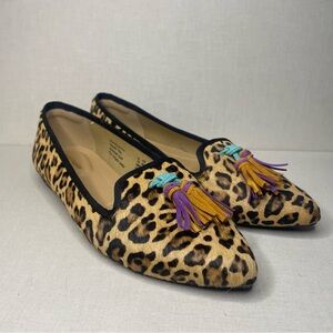 Hush Puppies Leopard Print Calf Hair Tassel Flats Women’s 7.5 Like New
